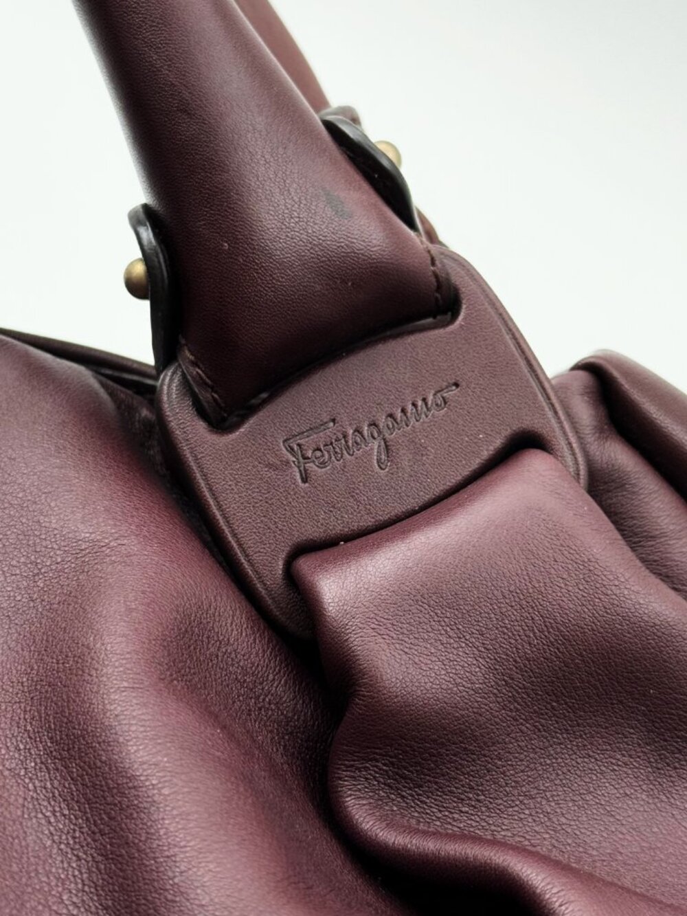 Salvatore Ferragamo Burgundy Leather Large Hobo Shoulder Tote Bag - Picture 8 of 12